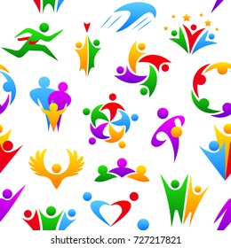Silhouette of abstract people shape logo human figure pose vector illustration seamless pattern background