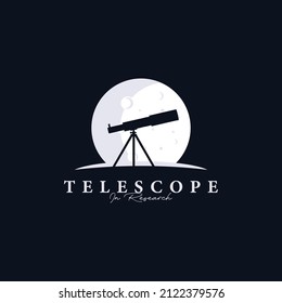 silueta telescopio abstracto y modelo de ilustración vectorial del logotipo de la luna