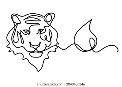 Silueta de tigre abstracto con elemento de agua (feng shui) como dibujo de línea sobre blanco. Vector