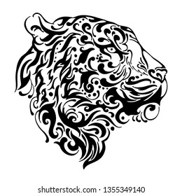 Silhouette Abstract Tiger side head tribal tattoo  