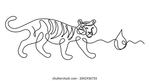 Silhouette of abstract tiger of water element (feng shui) as line drawing on white