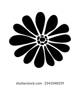 The silhouette of an abstract wild flower, hand-drawn. Black and white illustration of the contour of a flowering plant, doodle, vector. A beautiful isolated blooming element for celebration