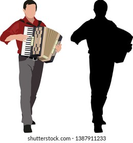 silhouette of accordionist and clip art illustration
