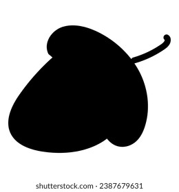 Silhouette of acorn nut with cap, element of Thanksgiving day festive table decoration. Acorn nut with cap contour holiday symbol. Simple black shape vector icon isolated on white background