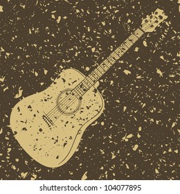 Silhouette of acoustic guitar with grunge effect, vector illustration
