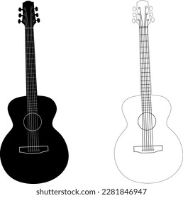 Silhouette acoustic guitar illustration music background isolated 