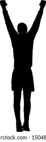 Silhouette of an acrobat standing on hands, on a white background