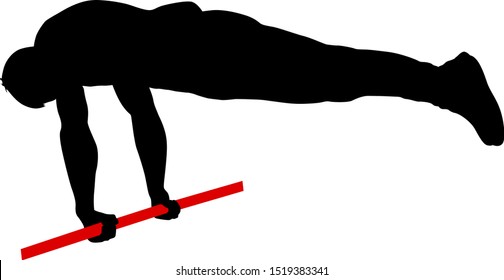 Silhouette of an acrobat standing on hands, on a white background