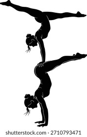Silhouette von Acrobatic Duo Performing Handstand Balance mit verlängerten Beinen