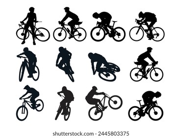 Silhouette action biker vector isolated on white background.