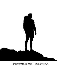 Silhouette of active man hiker with bacpack. Vector illustration.