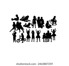 Silhouette of Activity of the Child and a Happy Family, art vector design
