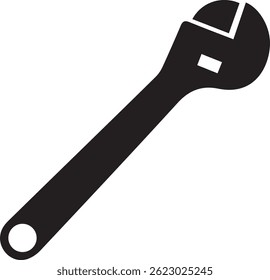 Silhouette of an adjustable wrench, black and white, minimalist design, simple shape, industrial tool, graphic illustration, high contrast, iconic tool symbol, vector art style,