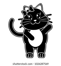 silhouette adorable female cat animal with hand up