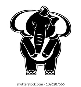 silhouette adorable female elephant animal with ribbon bow