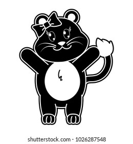 silhouette adorable female lion animal with hands up