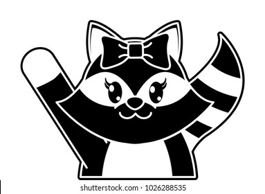 silhouette adorable female raccoon animal with hand up
