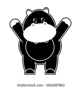silhouette adorable hippopotamus wild animal with hands up