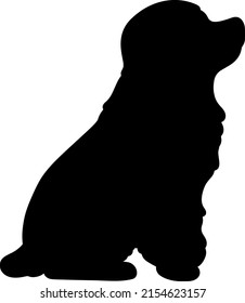 Silhouette of adorable simple English Cocker Spaniel sitting in side view