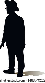 Silhouette of an adult male Jew. Religious Jew. The man in the hat. Young Jew Hasid in a hat. Isolated vector illustration. Black on white.