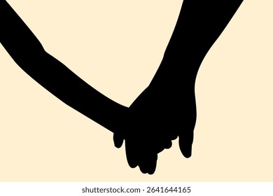 Silhouette of adult man and child holding hands concept design. Symbol of care people supporting. Vector illustration.