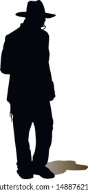 Silhouette of an adult religious Jew. Katan and tzitzit are dressed on a man. The man in the hat. Young Jew Hasid in a hat. Isolated vector illustration Black on white.