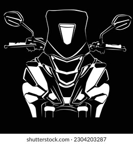 Silhouette Adventure Bike. Front View on Black Background. Perfect for print and cut on t-shirt, background, etc.