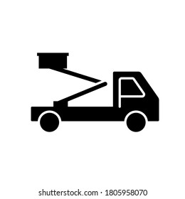 Silhouette Aerial Platform. Outline Icon Of Truck With Basket. Black Simple Illustration Of Construction Special Equipment. Flat Isolated Vector Pictogram, White Background