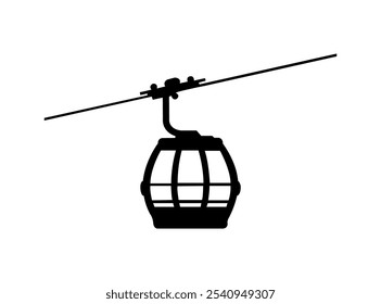 Silhouette Aerial Straßenbahn schwarz Farbe Schild, das Gondel auf ihr Seilbahn-Symbol sagt Symbol, Zeichen, Symbol, Vektor, Kunst-Illustration, Vektordesign.