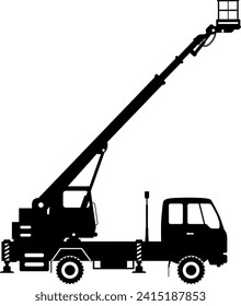 Silhouette von Aerial Work Platform Bucket Truck Icon in Flat Style. Vektorgrafik