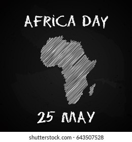 Silhouette of Africa continent map hand drawn chalk sketch on a blackboard. Vector illustration for Africa Day, 25 May.