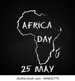 Silhouette of the Africa continent map hand drawn chalk sketch on a blackboard. Vector illustration for Africa Day, 25 May