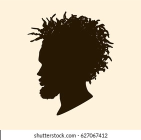 Silhouette of African American. Men profile silhouette.The contour of hair.

