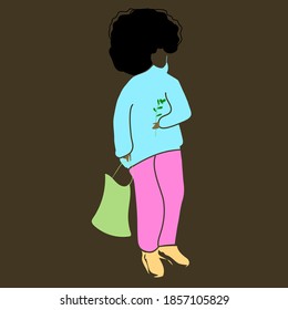 Silhouette of an African American woman with a bag. Vector illustration.