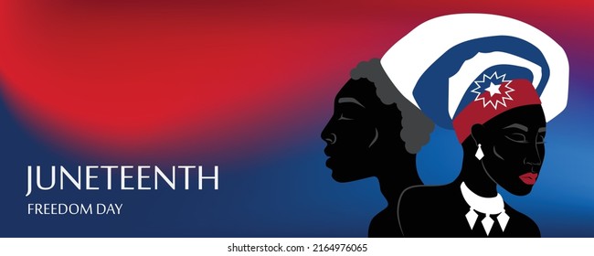 Silhouette Of African American Woman And Man With Headdress With Juneteenth Flag Pattern.