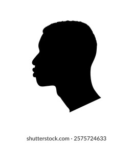 Silhouette of African American young man face profile, black man vector illustration