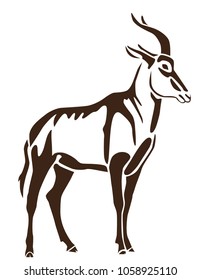 Silhouette of african animal isolated on white background. Lyre antilope on white background. Ideal for logo. Tattoo. Stencil. Template. 