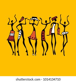 Silhouette of African dancers. Dancing woman in traditional ethnic style. Vector Illustration.