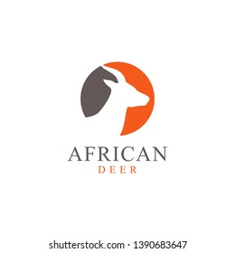 Silhouette of African Deer Stag Buck Impala Antelope Gazelle Head logo design 