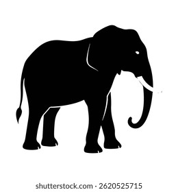 Silhouette of African elephant on white background.