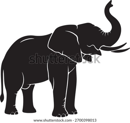Silhouette of african elephant standing with trunk up. Wild mammal animal silhouette. Wild african animal wildlife vector.