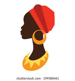 Silhouette of african girl in profile with earrings.