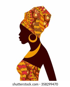 Silhouette of african girl in profile with earrings.