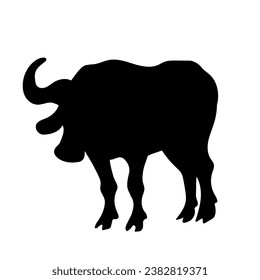 Silhouette of African savannah animal horned buffalo. Vector graphics.