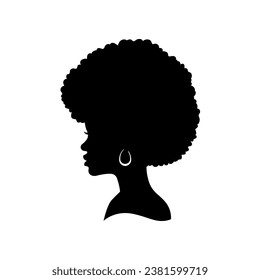 Silhouette of african woman with frizzy hair isolated on white background