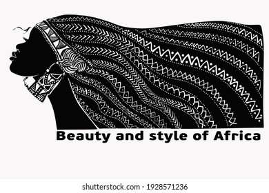 Silhouette of an African woman with long luxurious hair. African women in profile