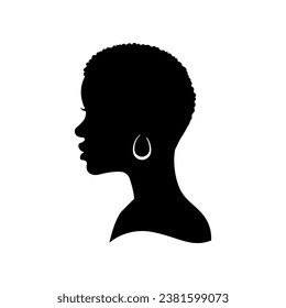 Silhouette of african woman short hair isolated white background