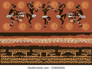 the silhouette of the Africans. Dancing Africans and aborigines