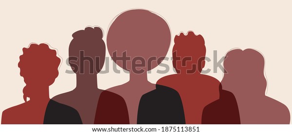 Silhouette of afro people isolated. Our flat stock\
illusion. African man, woman. Afro community concept, black history\
month, African American people. Illustration with faces, heads of\
people