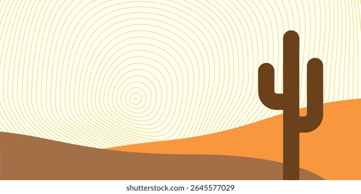 Silhueta tarde cactos no deserto com céu psicodélico. Fundo da natureza abstrata, papel de parede, fundo, ilustração vetor cênico